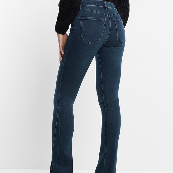 Express Skyscraper Dark Wash Front Vent Stretch Jeans Pants Size 4 Mid Rise - Picture 3 of 9